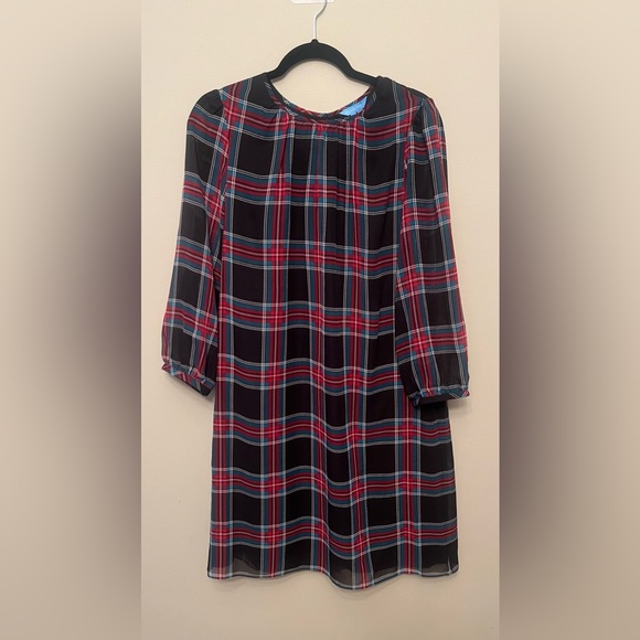 Women's Draper James Plaid Tartan Holiday Dress Flowy Size Medium Long Sleeves - Picture 1 of 6